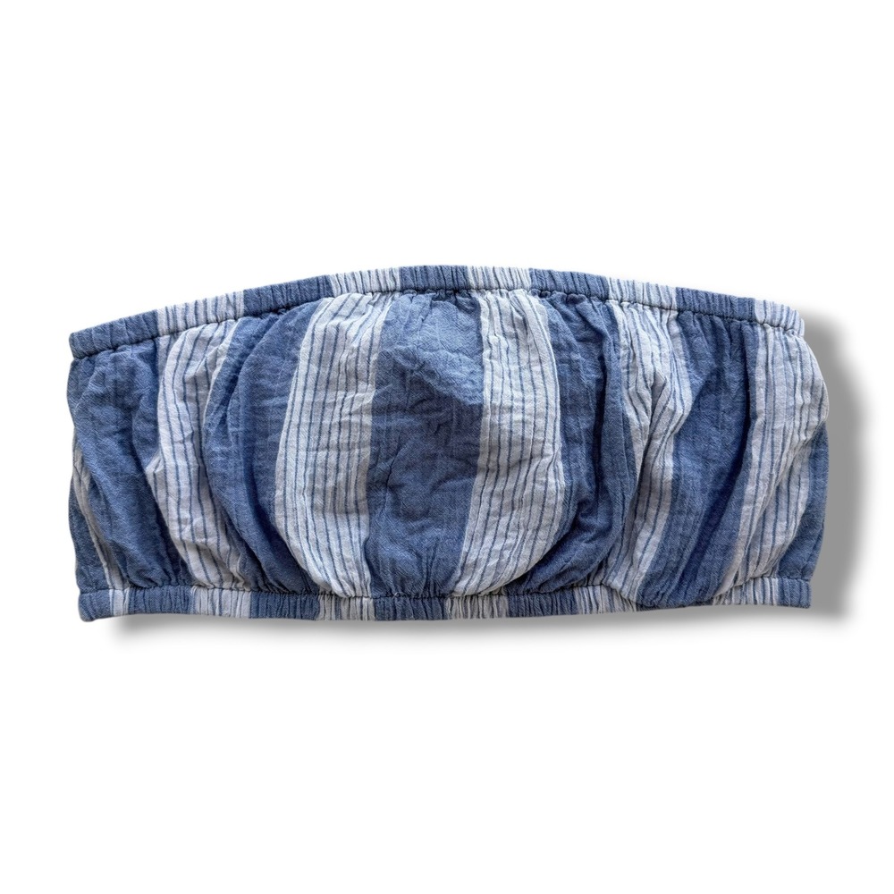 American Eagle Women M Blue White Stripe Bandeau TubeTop Cotton Gauze Beach Boho